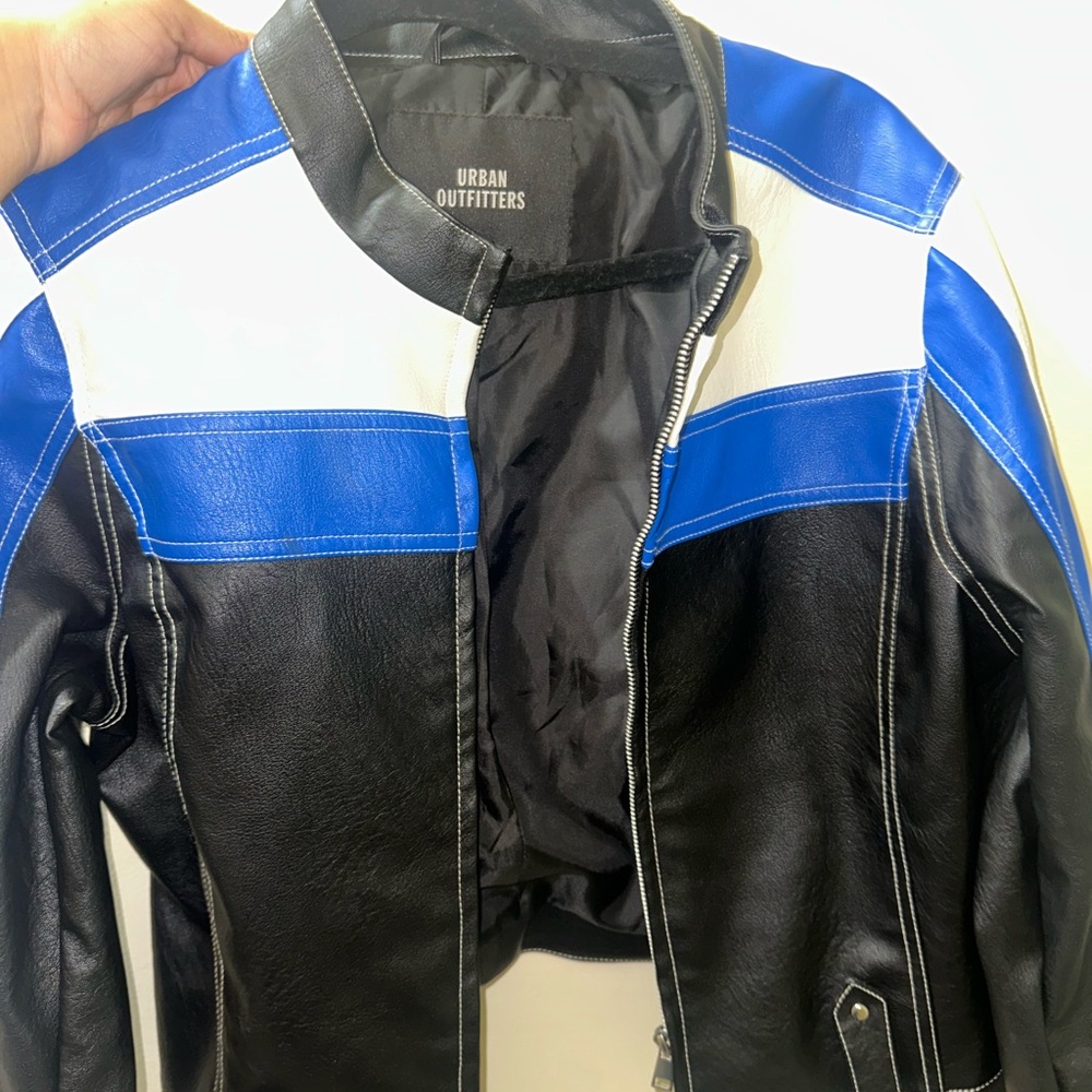 Urban Outfitters Black and Blue Moto Jacket